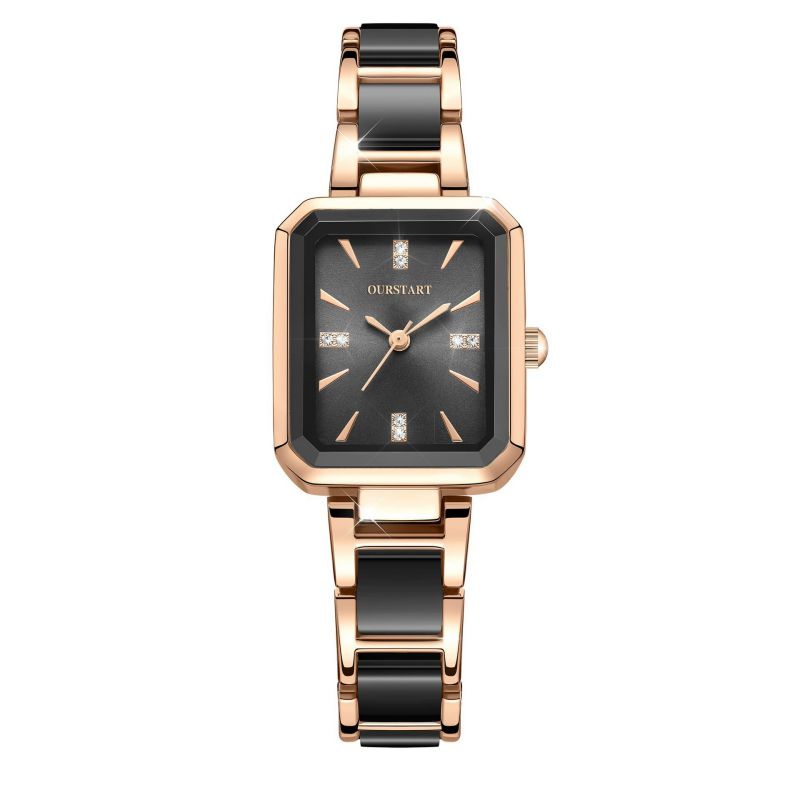 Reloj Oro-Rosa con Negro Zirconias Cuadro  Li1