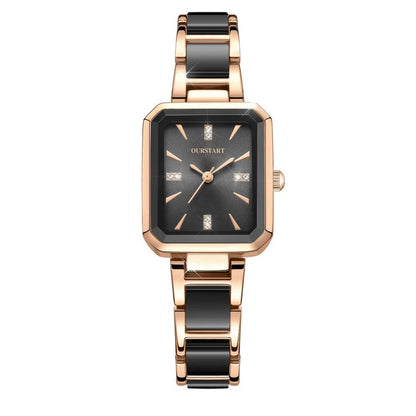Reloj Oro-Rosa con Negro Zirconias Cuadro  Li1