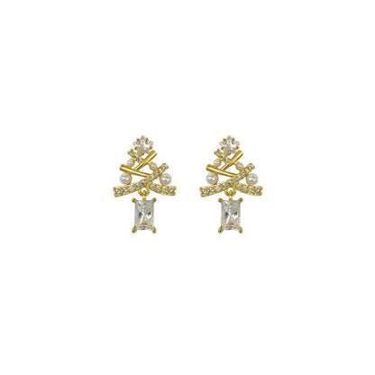 Aretes Dorados Arbol Navidad de Plata y Zirconias