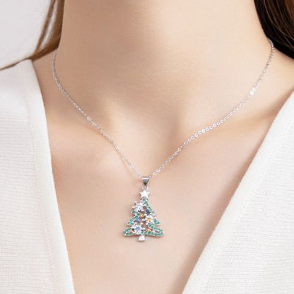 Collar Plateado Arbol Navidad Zirconias