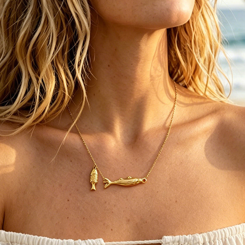 Collar Dorado Peces  Acero Inoxidable 3F2