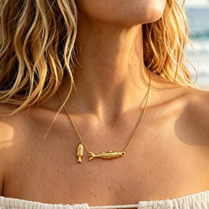 Collar Dorado Peces  Acero Inoxidable 3F2