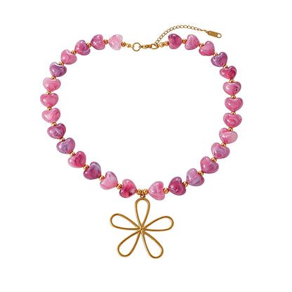 Collar de Flor y Corazones Morados Acero Inoxidable 1R4