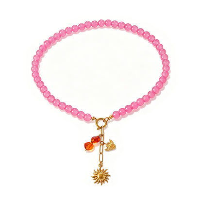 Collar Rosa Bolitas de Vidrio y Acero Inoxidable 3G4