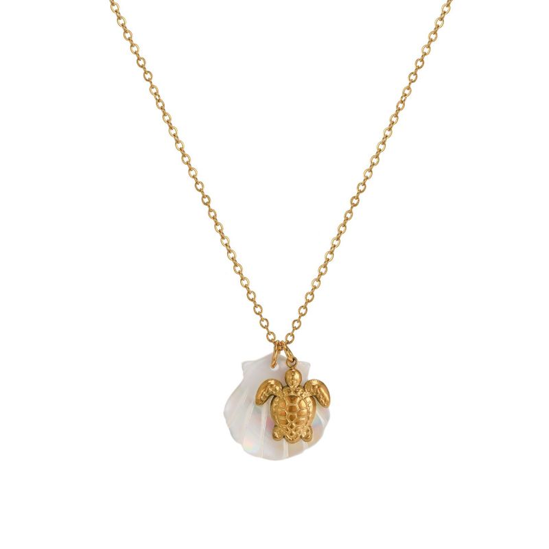 Collar Dorado Charms Tortuga Concha Acero de Titanio 3G7