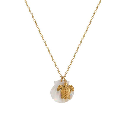 Collar Dorado Charms Tortuga Concha Acero de Titanio 3G7