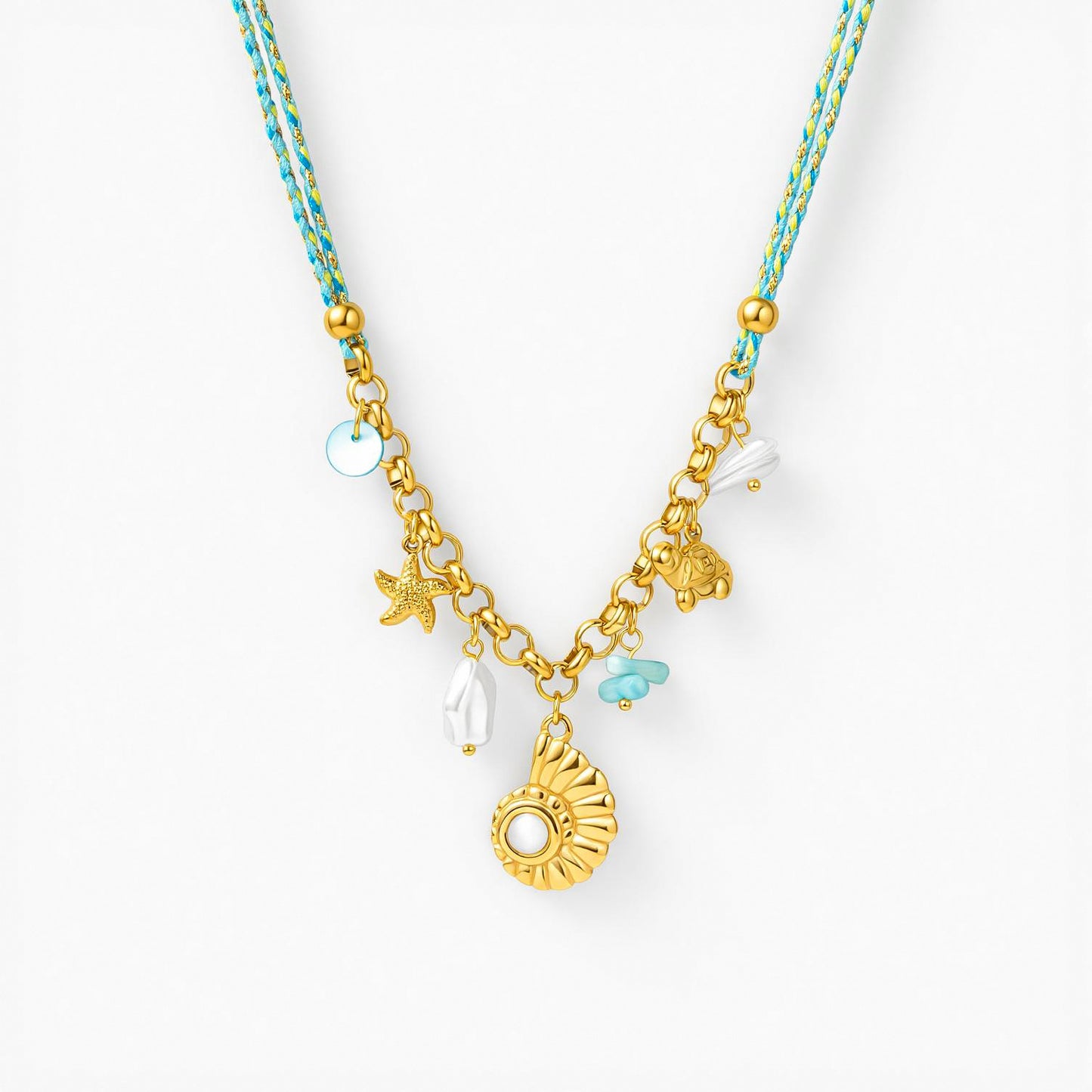 Collar de Hilo Aqua Caracol Acero Inoxidable 3E7