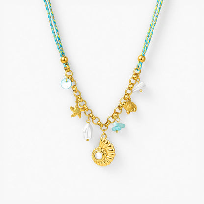 Collar de Hilo Aqua Caracol Acero Inoxidable 3E7