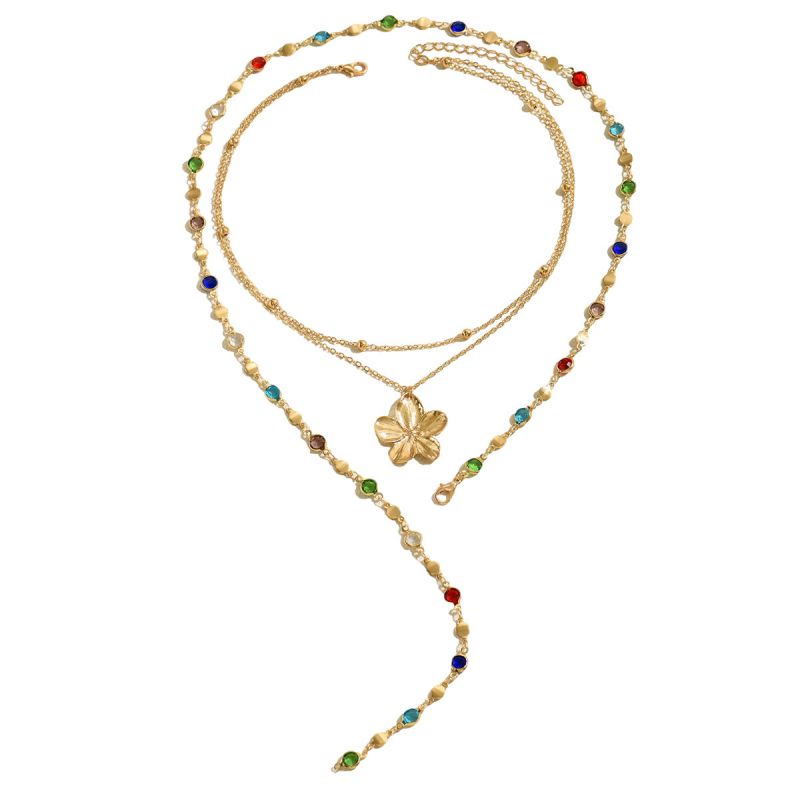 Collar Layer Dorado Colores Flor 3 en 1