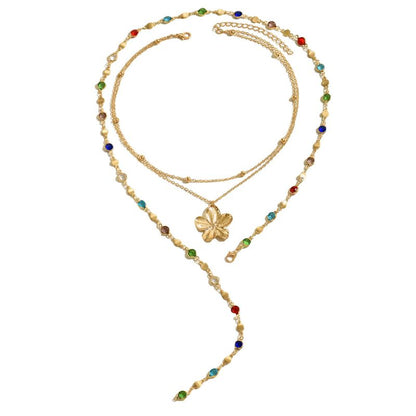 Collar Layer Dorado Colores Flor 3 en 1