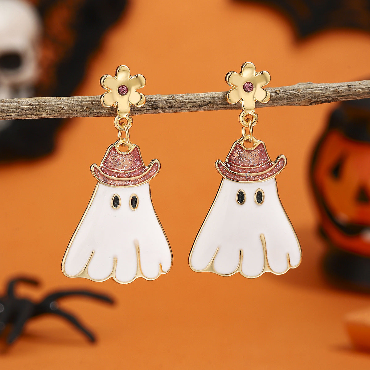 Aretes Fantasma con Sombrero Halloween