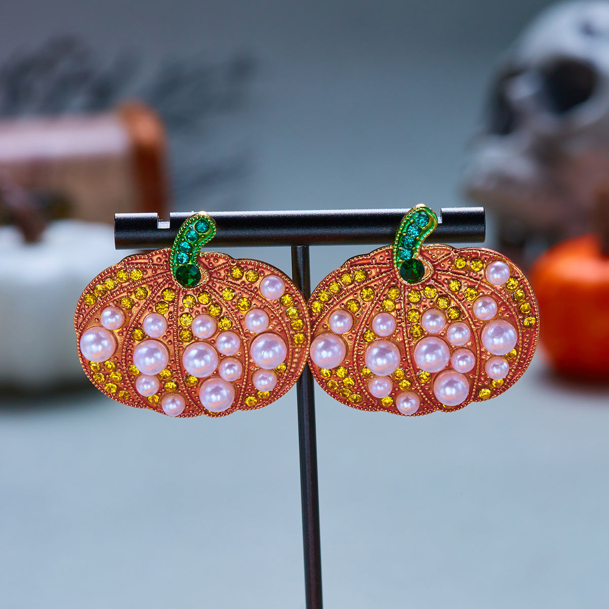 Aretes Calabaza con Perlas Halloween