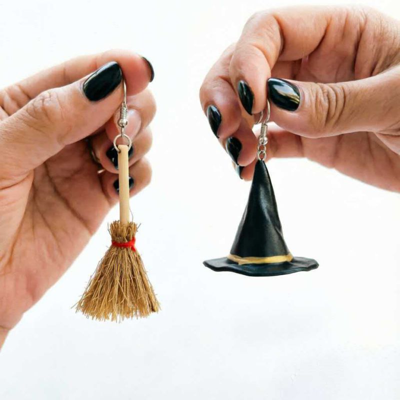 Aretes Escoba y Sombrero Bruja