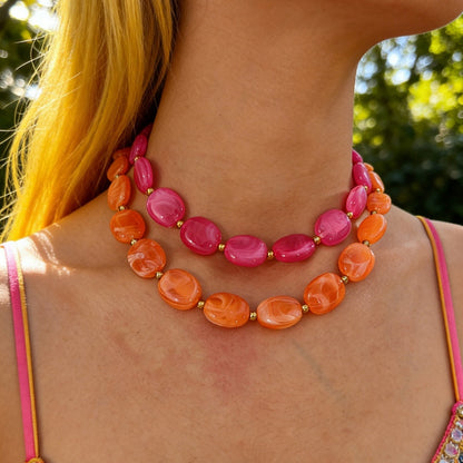 Collar Dorado Cuentas Naranja Acero Titanio