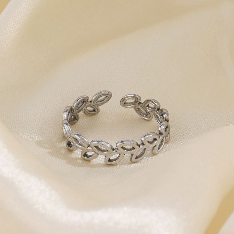 Anillo Plateado Laurel Ajustable Acero Inoxidable