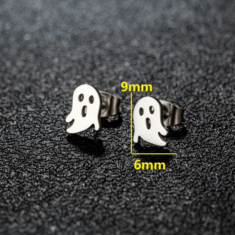 Aretes Plateados Mini Fantasma Acero Inoxidable