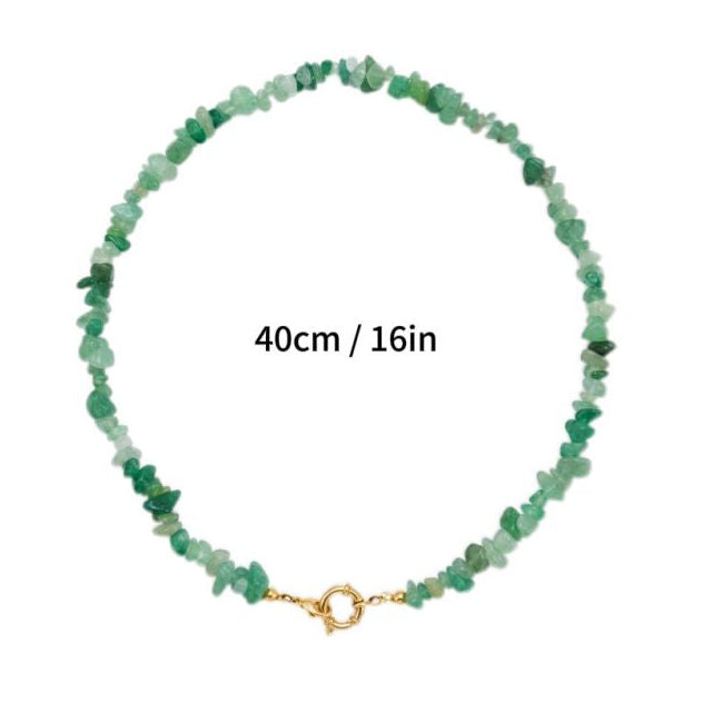 Collar Dorado Piedras Naturales Verdes Acero Inoxidable