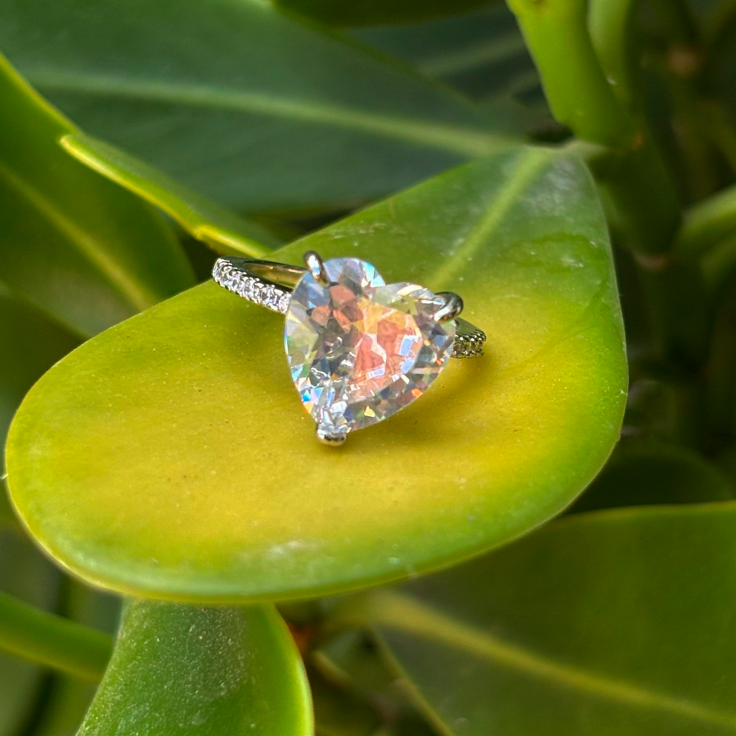 Anillo Corazón Plateado Chapa de Oro