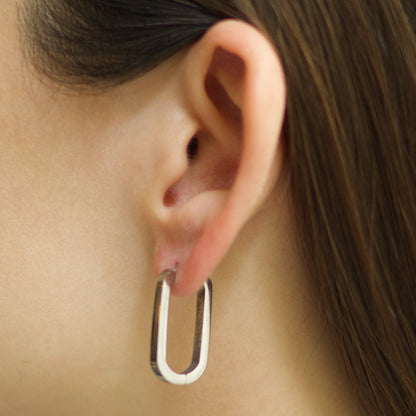 Aretes Arracada Larga Plateada Acero Inoxidable 3J2