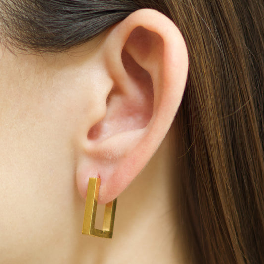 Aretes Arracada Dorada Larga Acero Inoxidable 2V5