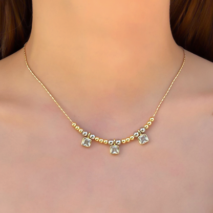 Collar Dorado Bolitas y Cuadritos Chapa de Oro