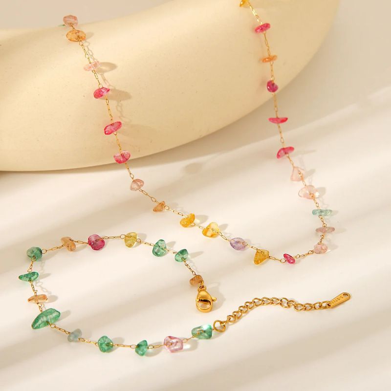 Collar Piedras Colores Acero Inoxidable 2j5