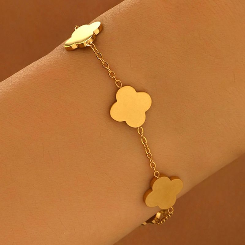 Pulsera Dorada Trébol Liso Acero Titanio 1P4