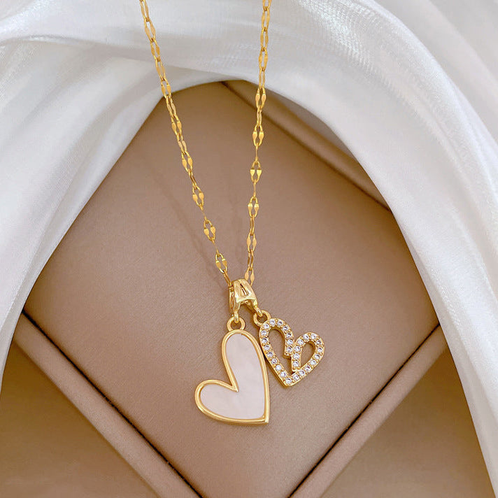 Collar Dorado Corazones Blanco y de Zirconias Acero Inoxidable 1Y2