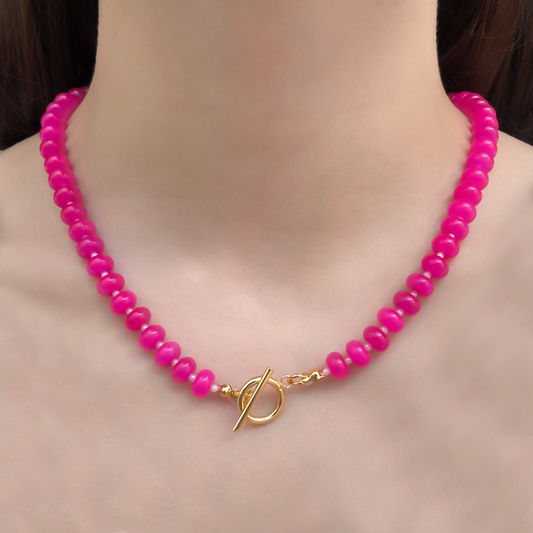 Collar Piedras Fiusha Chapa de Oro   2S6