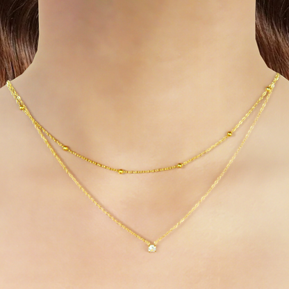Collar Doble Bolitas y Zirconia Acero Inoxidable 1A1