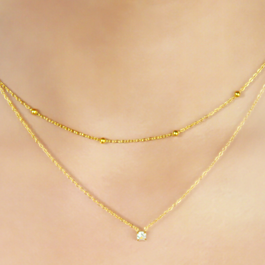 Collar Doble Bolitas y Zirconia Acero Inoxidable 1A1