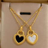 Collar Corazon Doble Vista Negro Blanco Acero Inox  Ve4