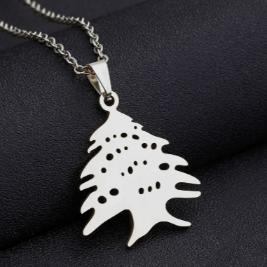 Collar Cedro de Líbano Plateado Acero Inoxidable 3G2