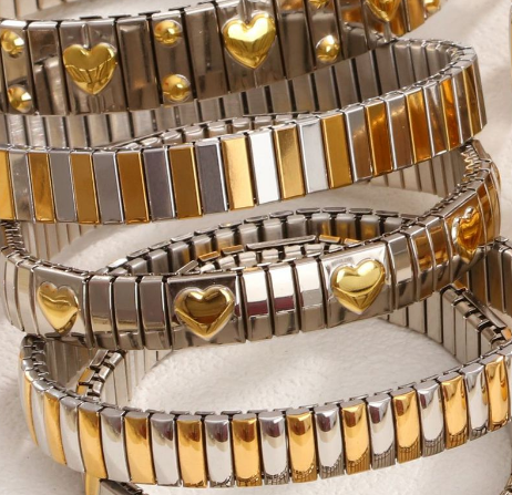 Pulsera Italiana Elástica Corazón Acero Inoxidable 1A3