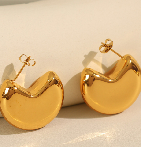 Aretes Dorado Semicírculo  Acero Inoxidable Ve6