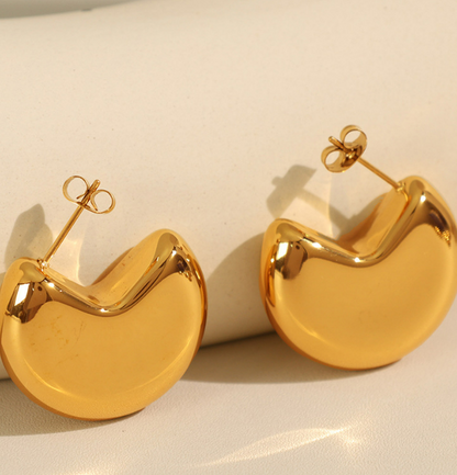 Aretes Dorado Semicírculo  Acero Inoxidable Ve6