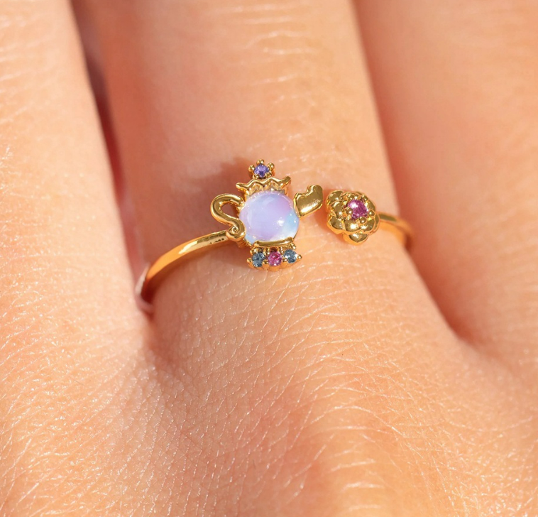 Anillo de La Bella Sra Pot Ajustable Chapa de Oro 1W1