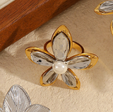 Anillo Flor Oro-Plata Perla Acero Inox C692