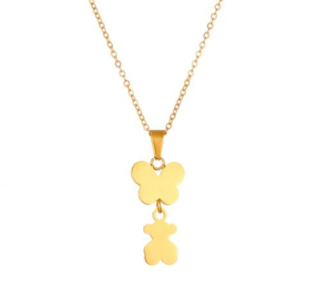 Collar Mariposa Oso Dorado Acero Inoxidable 1F8