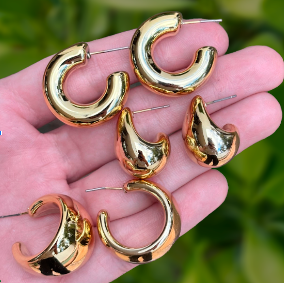 Set Aretes Dorados 3 Pares Chunky  1B4