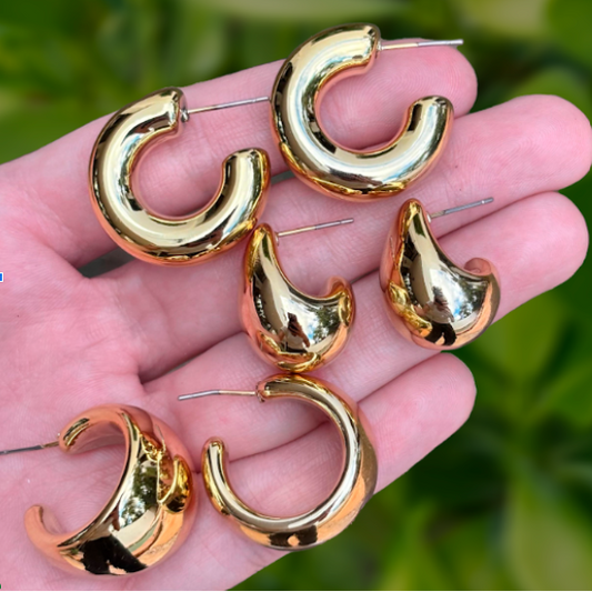 Set Aretes Dorados 3 Pares Chunky  1B4