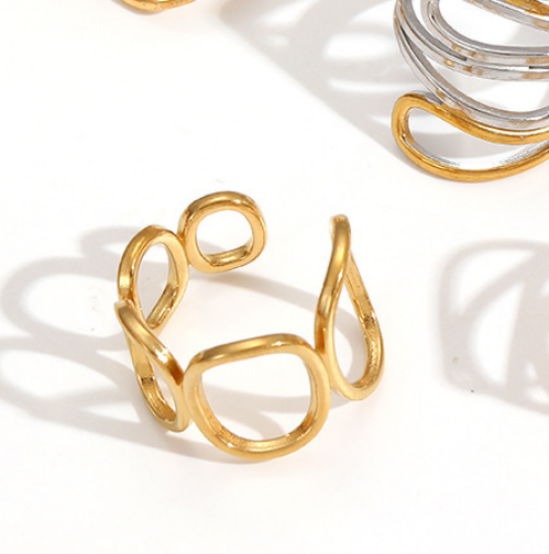 Anillo  Dorado Óvalos Ajustable Acero Inoxidable 3M6