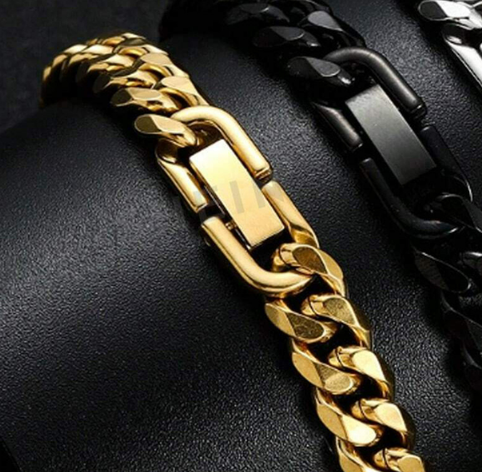 Pulsera Dorada Cadena Gruesa Hombre Acero Inoxidable 1j1