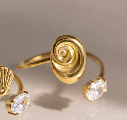 Anillo Dorado Caracol Zirconia Acero Inoxidable 3H3