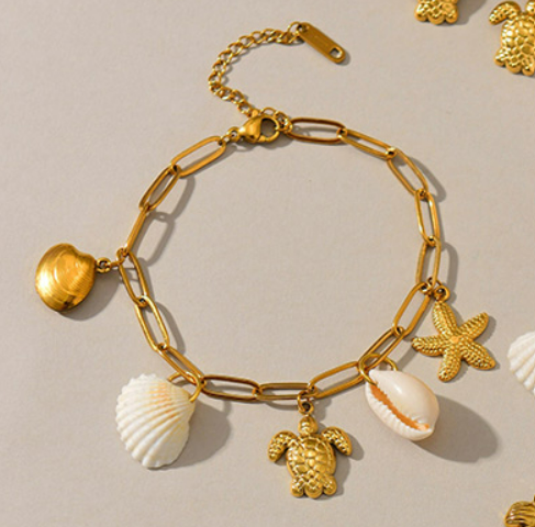 Pulsera Dorada Charms Verano  Acero Inoxidable 3L8