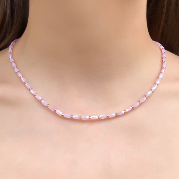 Collar Cuentas de Piedras Natural Acero Inoxidable