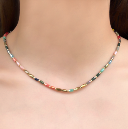 Collar Cuentas de Piedras Natural Acero Inoxidable
