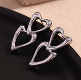 Aretes Corazon Doble Plateado Acero Inox C642