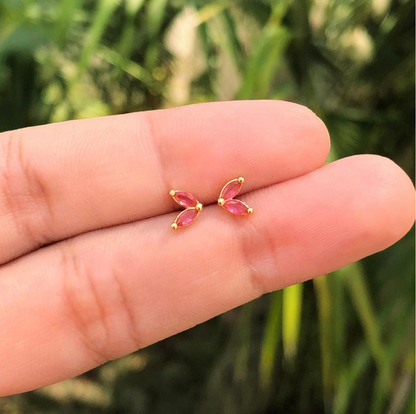 Aretes Corazón Rosa Chapa de Oro Az102