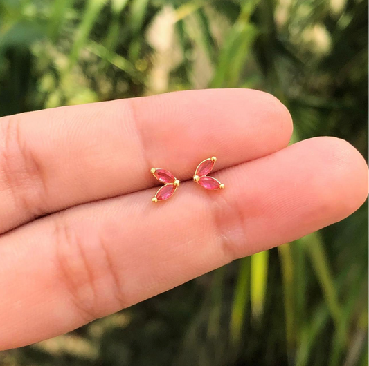 Aretes Corazón Rosa Chapa de Oro Az102